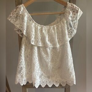 BB Dakota off the shoulder white lace top